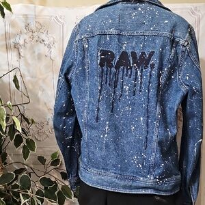 G Star Raw Deconstructed 3D Paint Splatter Art Blue Denim Jacket Medium